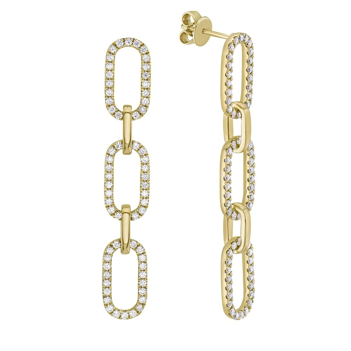 Solid 14K Yellow Gold Paperclip Diamond Dangle Earring 0.99 ct tw G SI1 Women's