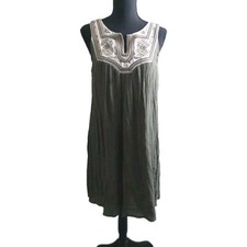 Nwot Olive Green Mini Dress Bohemian Embroidery Embellished M Western Festival 