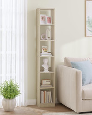 Bookcase, Tall Narrow Bookshelf, White Wooden Bookcase with Open Storage Shelf, 