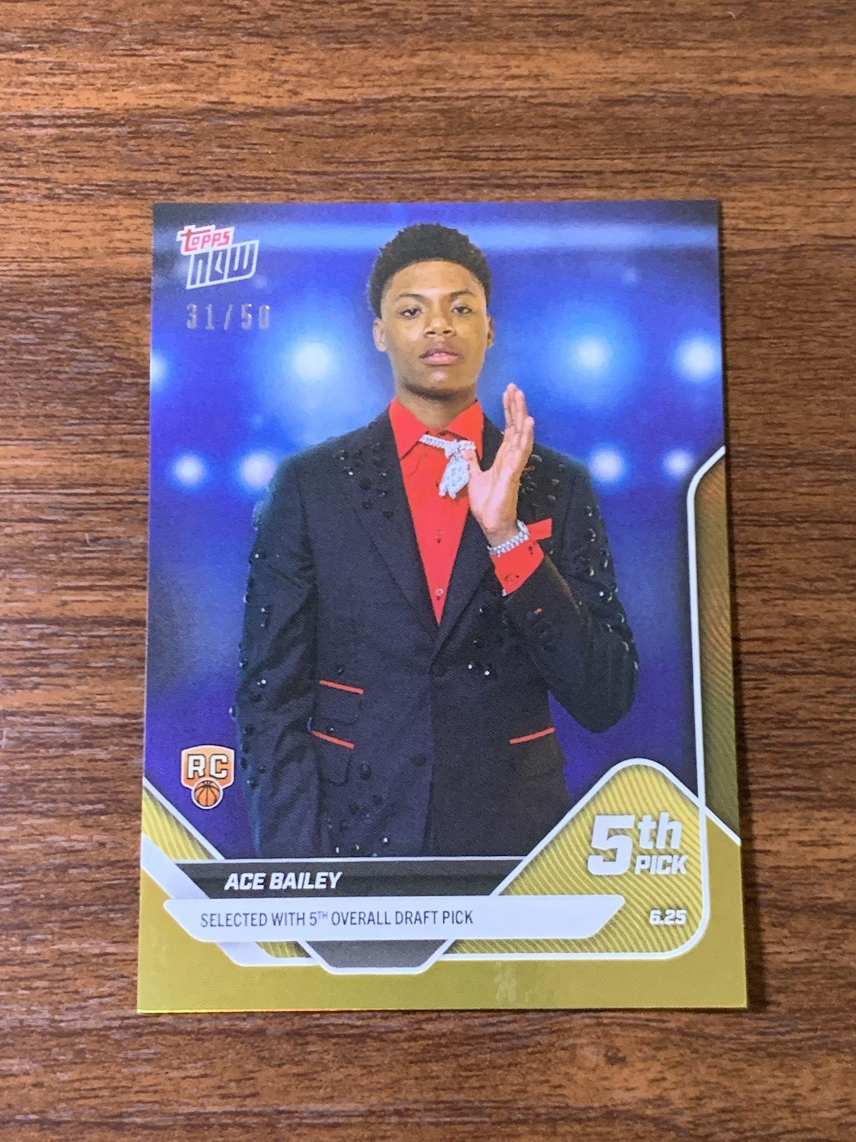 2025 NBA Topps Now ACE BAILEY #D5 Gold Foil 31/50 Rookie RC NBA Draft