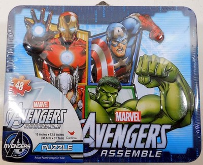 Marvel Avengers Assemble 48pc Lunchbox Embossed Tin Cardinal Puzzle 15''x12.5''