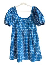 Rhode X Target Eyelet Dress Sz S Blue Embroidered Floral Cotton Puff Sleeve Mini