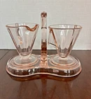 Pink Depression Glass Creamer Sugar Set w/ Caddy Westmoreland Glass Co