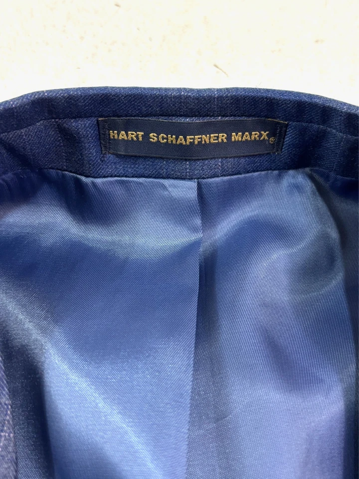 Hart Schaffner Marx 46L 蓝色灰色阴影格子西装外套夹克运动西装外套 — 第 3/4 张图片