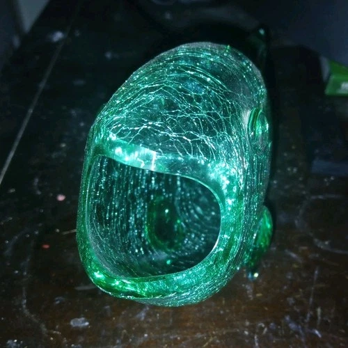 Blenko Green Crackle Glass Fish Vase Glossy Finish Decorative