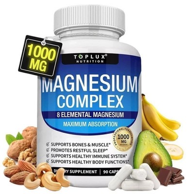 1Pack Toplux Magnesium Complex 1000mg Supports 8 Elemental Magnesium