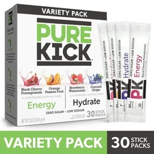 Pure Kick Energy & Hydration Electrolyte Powdered Drink Mix Variety Pack, 30 Ct