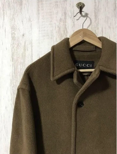 GUCCI Cappotto Uomo Lana Marrone Autentico Moda Giapponese