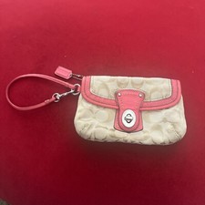 vintage coach wristlet cream canvas with pink leather