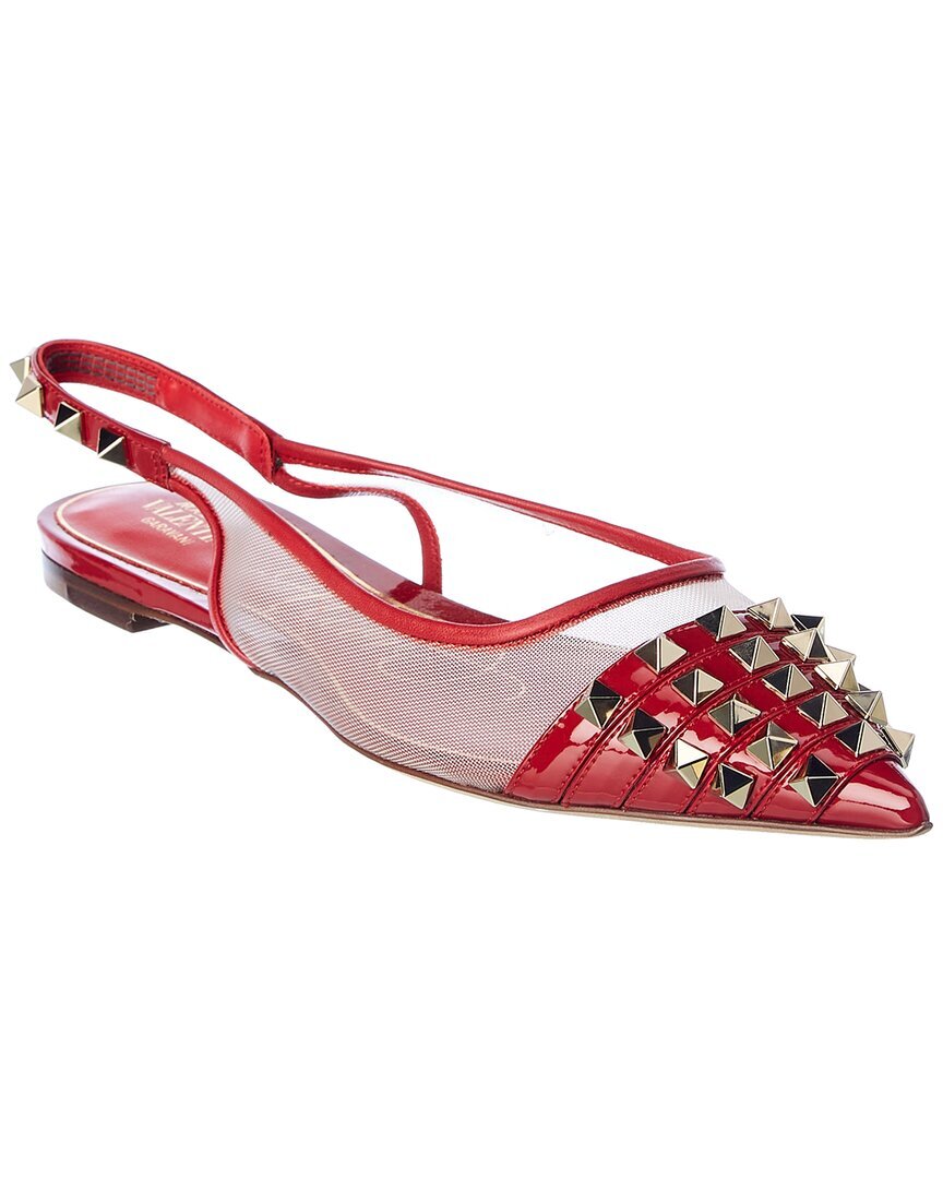 Женские босоножки на плоской подошве Valentino Rockstud Alcove из лакированной кожи и сетки красный 36 96090₽