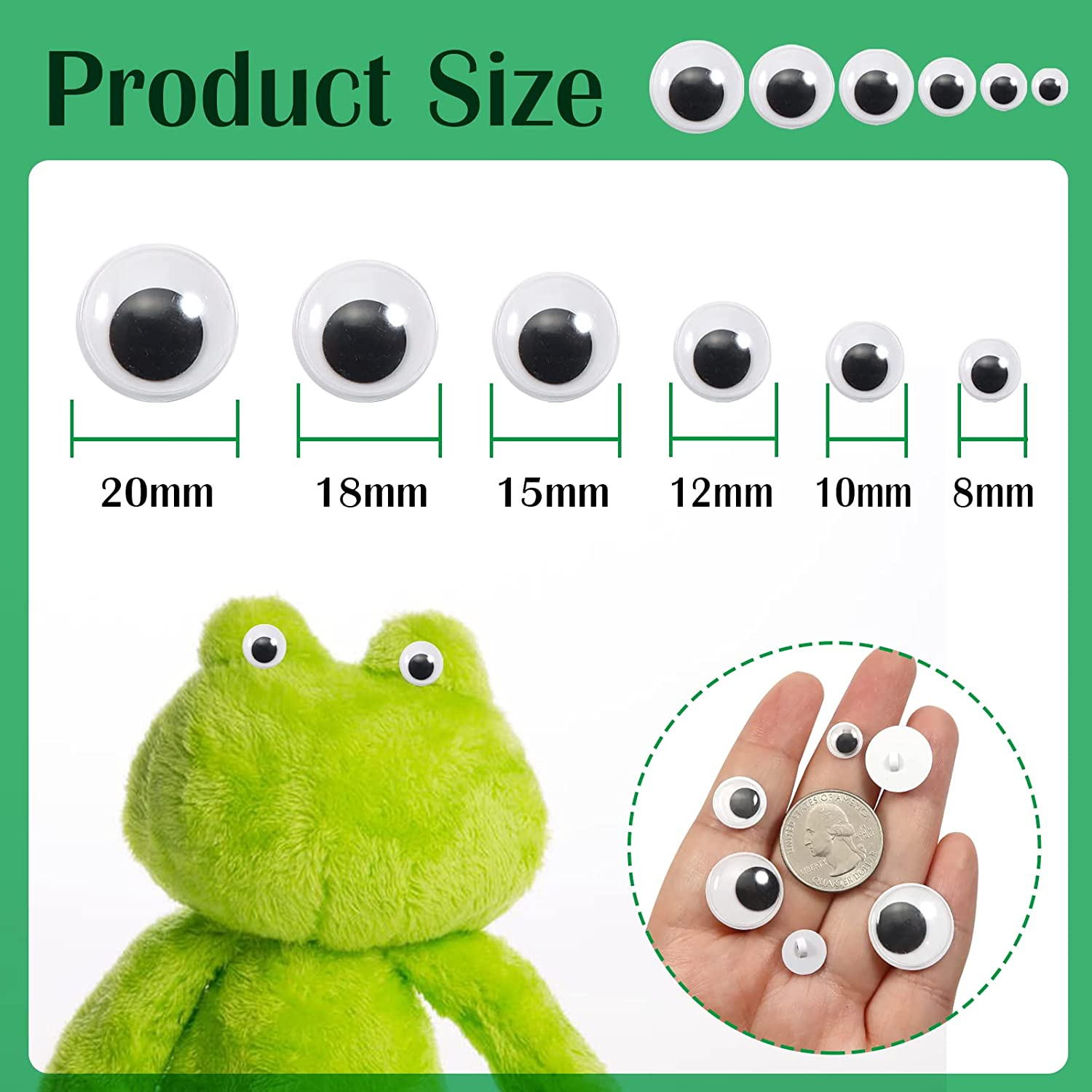172Pcs Sew on Googly Wiggle Eyes Buttons 8Mm to 20Mm Assorted Sizes