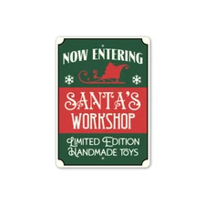 Dads Santa Holiday Workshop Metal Sign Festive Christmas Wall Decor Plaque