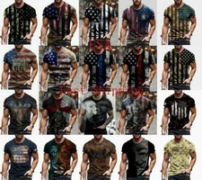 T Shirt Men US American Flag Vintage T-Shirt Short Sleeve Tactical Patriotic Tee