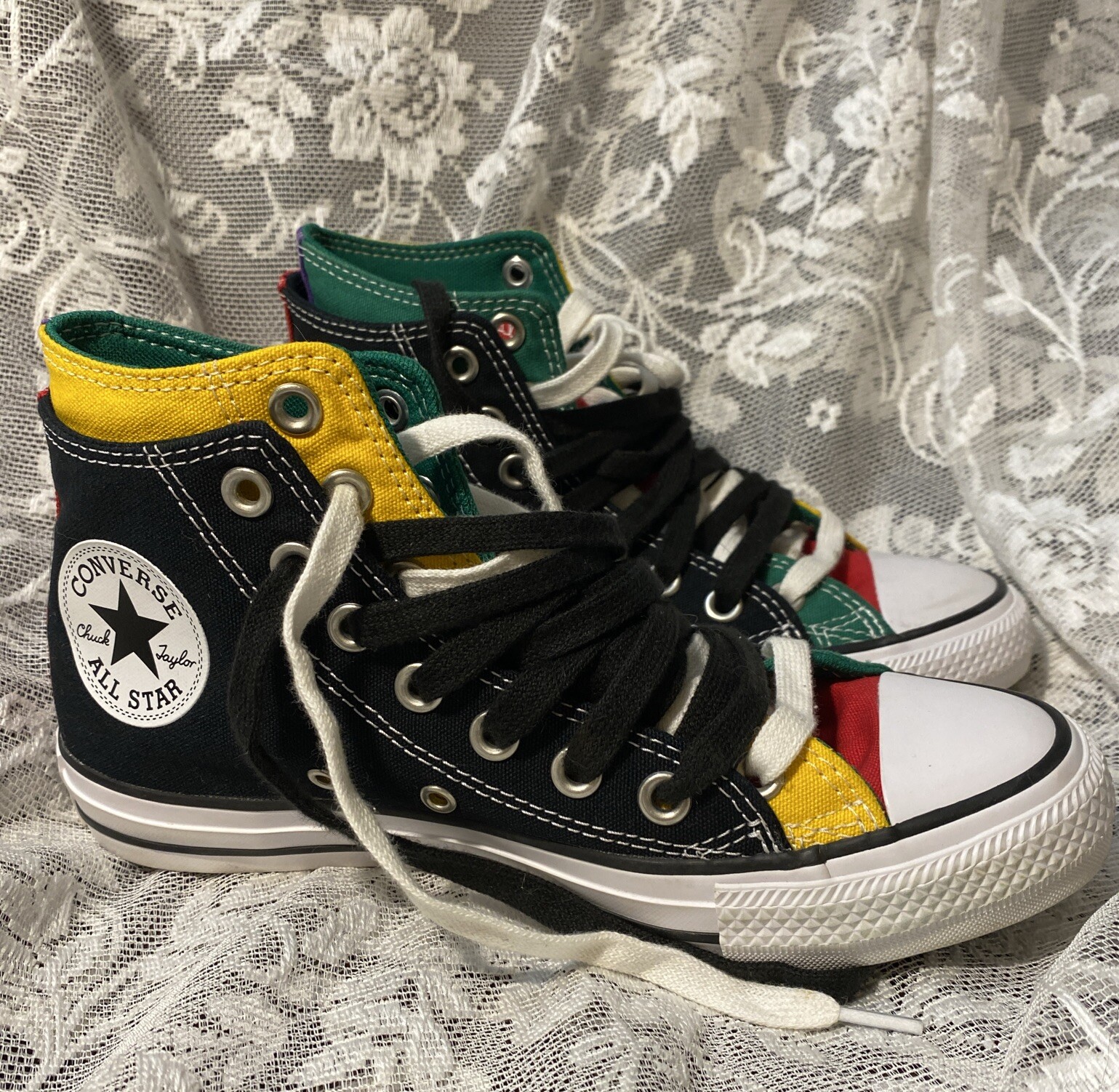Converse All Star Hi Double Upper Sneaker Black Multi for Men 5 Women 7-image