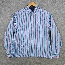 Tommy Hilfiger Men's Blue Striped Shirt Size M 80s 2-Ply Fabric Heavy SPOTS