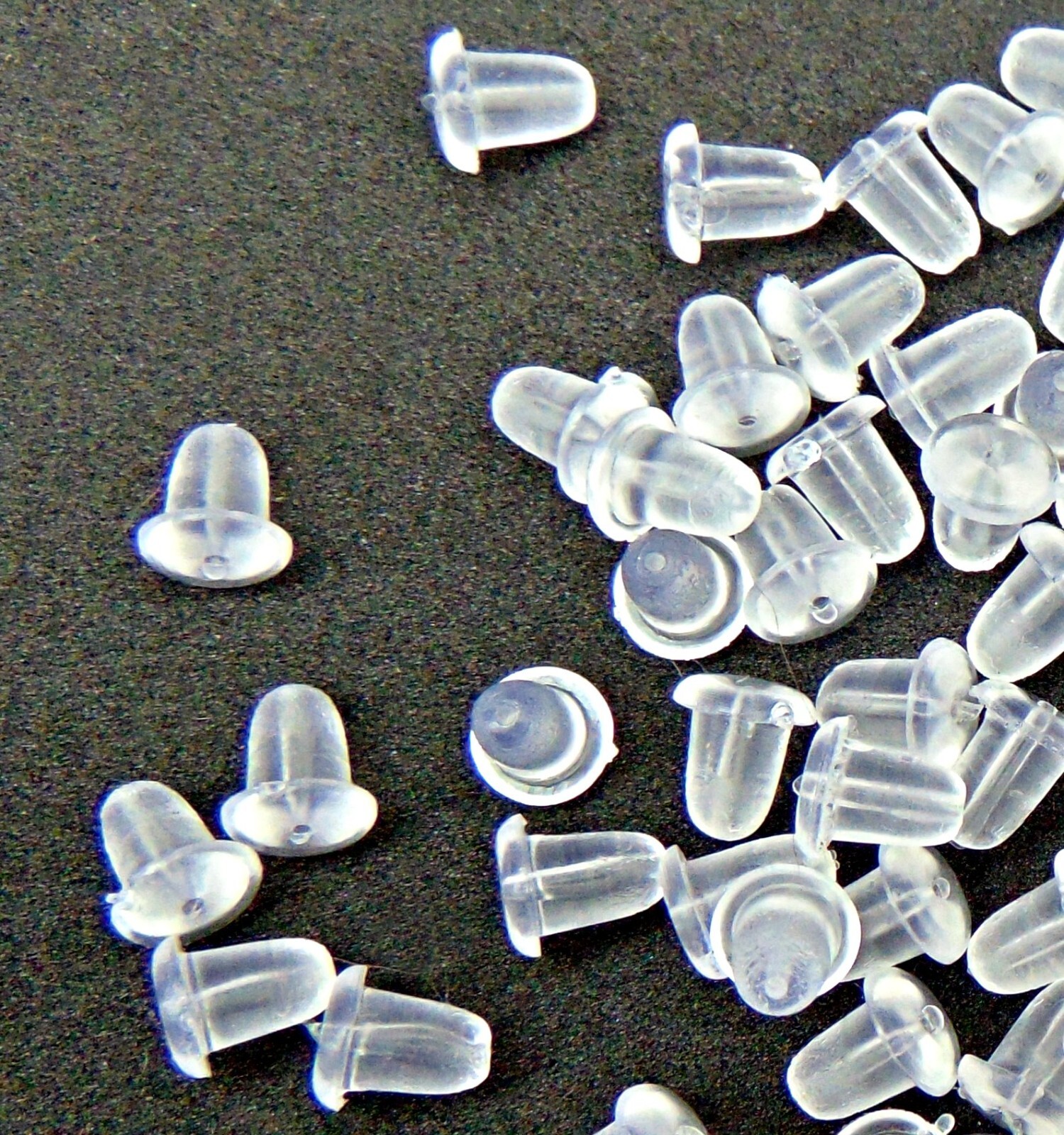 100 Small EAR Earring NUTS Keepers Backs ~ Soft Clear Bell Bullet Shape 4x5mm