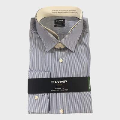 Olymp Luxor Blue and White Striped Long Sleeved Shirt - XXXL - Collar 47cm