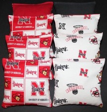 8 All Weather CORNHOLE BEANBAGS made w NEBRASKA CORNHUSKERS Fabric ACA Reg Bags