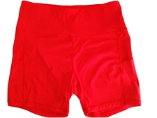 Dayoung Women Athletic Compression Yoga Shorts w Pockets Hi Waist Red XL #13047