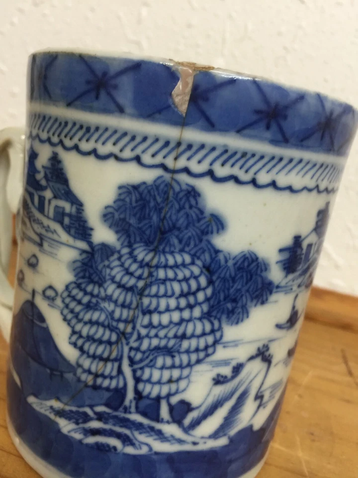 Taza de porcelana antigua china QIAN LONG porcelana azul y blanca EXPORTACIÓN 18º Foto 4 de 4