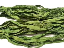 100g Recycled Sari Silk Ribbon Yarn Green shades