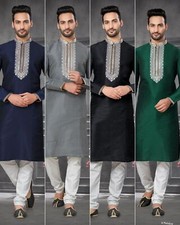Men's Festive Wear Cotton Jacquard Kurta Pajama Traditional Wedding Kurta Set