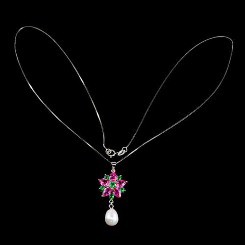 Summer 925 Silver Necklace Pear Topaz 6x4mm Mop Gemstone Jewelry - Picture 3 of 13
