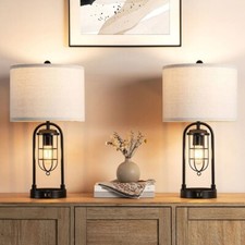 New 2 Lamp Set USB Bed Side Room Port Charging Outlet Night Stand Table Light