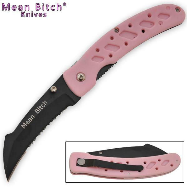 Pink Mean Bitch® Dragon Tooth  Length: 8.5 inches open Blade length: 3.5 inche
