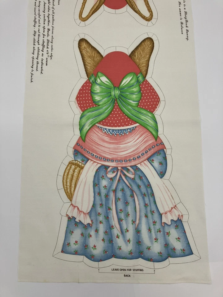 Vintage Story Book Bunny Rebecca Craft Fabric Panel Easter Cut N Sew Pillow Toy - Image 4 of 4