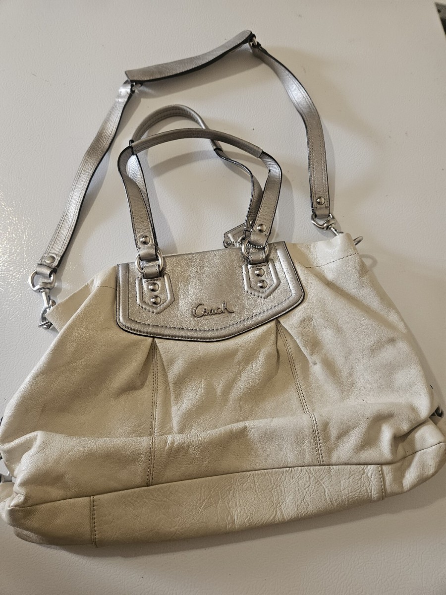 Coach Cream Leather Hobo Satchel Handbag with Silver Ivory F19243
