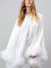NWT Nasty GalWomen's White Feather Trim Satin Swing Dress