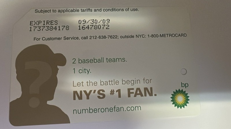 2008 NYC MTA BP NumberOneFan.com Metrocard New