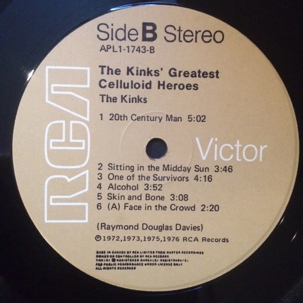 The Kinks - Celluloid Heroes - The Kinks' Greatest-1976 (VG+/[VG+) - "Vinyl Reco - Image 4 of 4