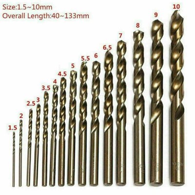 HSS-Co Edelstahl Spiralbohrer 15-tlg. Cobalt Stahl Bohrer Set 5 % M35 1,5-10mm