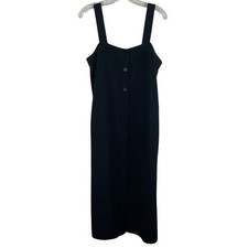 Everlane Black Button Down Midi Dress Adjustable Straps Pockets Size 6