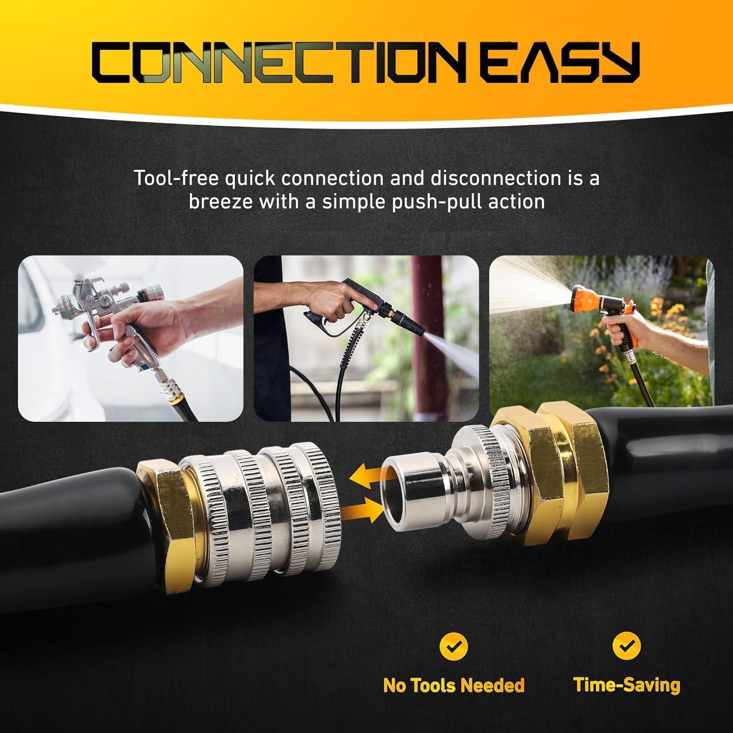 3/4 Inch GHT Garden Water Hose Connector Stainless Steel Quick Connect Fitting