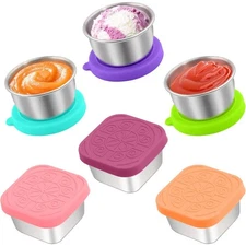 Leakproof Stainless Steel Salad Dressing Containers 6-Pack Reusable Sauce Cups