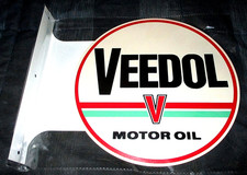 VEEDOL MOTOR OIL Double-Sided Imprint Metal Flange Sign #01 - NEW