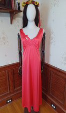 Vintage 1970s Vanity Fair Red Boho Festival Slip Dress/ Nightgown w/ Bow Detail