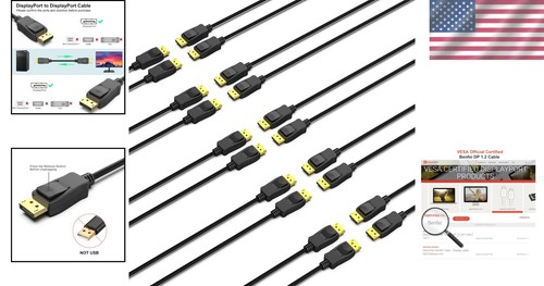 10 Pack VESA Certified 6FT DisplayPort to DisplayPort Cable with Gold Connectors - Picture 2 of 10