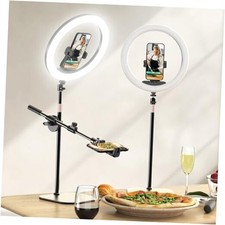 12" Desk Ring Light with Stand and Phone Holder, Overhead Phone Desk Stand