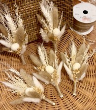 Dried Flowers Boutonnieres Set of 6 Boho Wedding Grooms Natural
