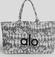 NWT ALO Yoga Gray Tie-Dye Canvas Cotton Large Tote Bag For Travel & Gym Carry-On
