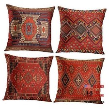 Set of 4 Throw Pillow Covers Tribal Abstract and 18 x 18 inches Bright Red