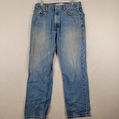 Levis 505 Regular Fit Blue Denim Jeans Mens 34x30 Light Wash Distressed Grunge