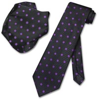 Vesuvio Napoli BLACK with PURPLE Polka Dots NeckTie Handkerchief Matching Tie