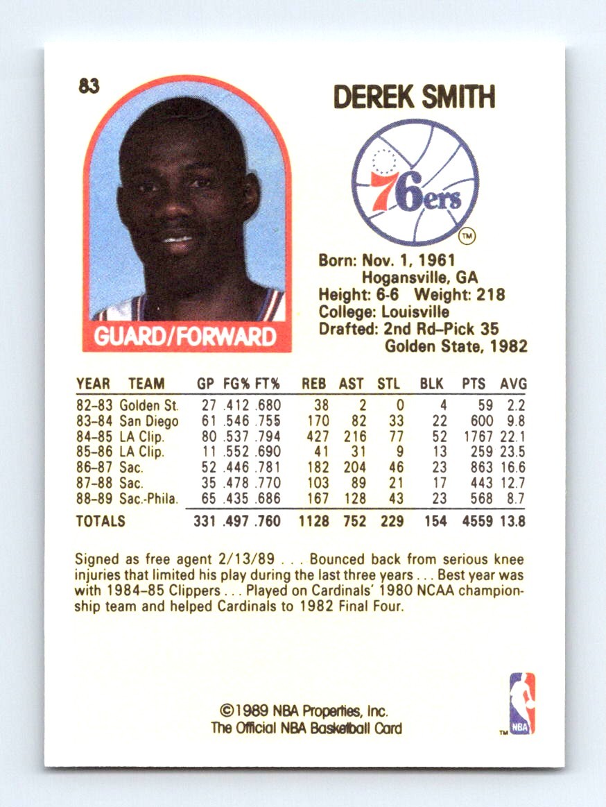#83 1989-90 Hoops ] Derek Smith Philadelphia 76ers