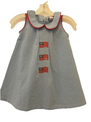 Stitchy Fish Girls Size 5 Patriotic Flag Gingham Dress Peter Pan Collar EUC Sz 5