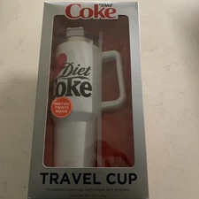 DIET COKE 40 OUNCE TUMBLER TRAVEL CUP WITH LID & STRAW pretzels inside!